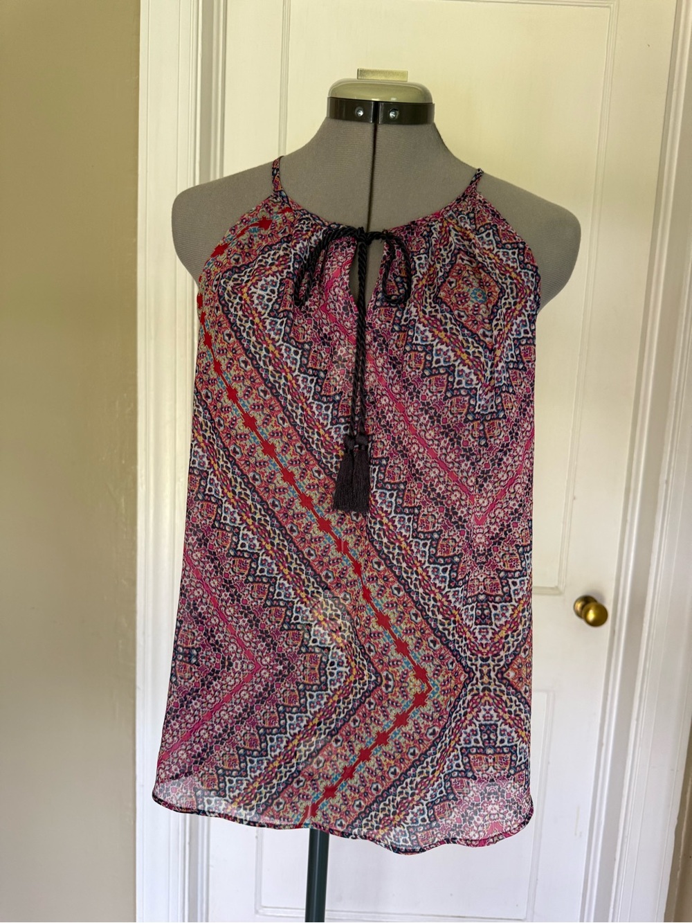 Jessica Simpson Boho Pink Tassel Tie Halter Tank